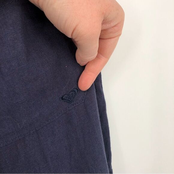 Roxy Pants Womens Large Linen Blend Navy Blue Pull On Elastic Drawstring Beach - Picture 7 of 13